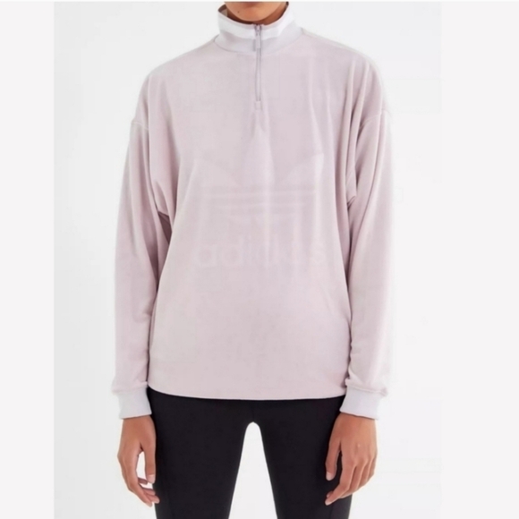Adidas Winter Ease Lilac Velvet Velour Trefoil Half Zip Pullover Sweatshirt - Picture 2 of 9